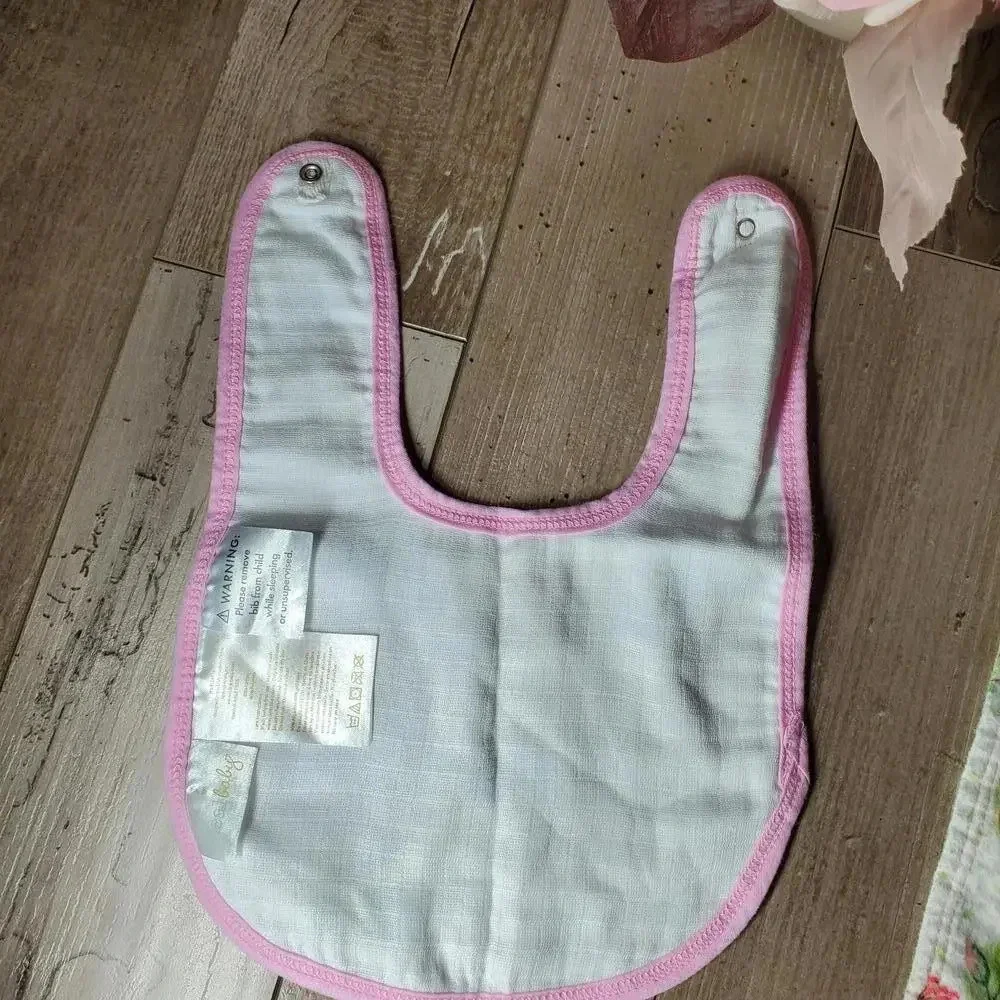 Ideal Baby Girl Pink and Green Bib and Burp Cloth Bundle 2 Pieces NWOT